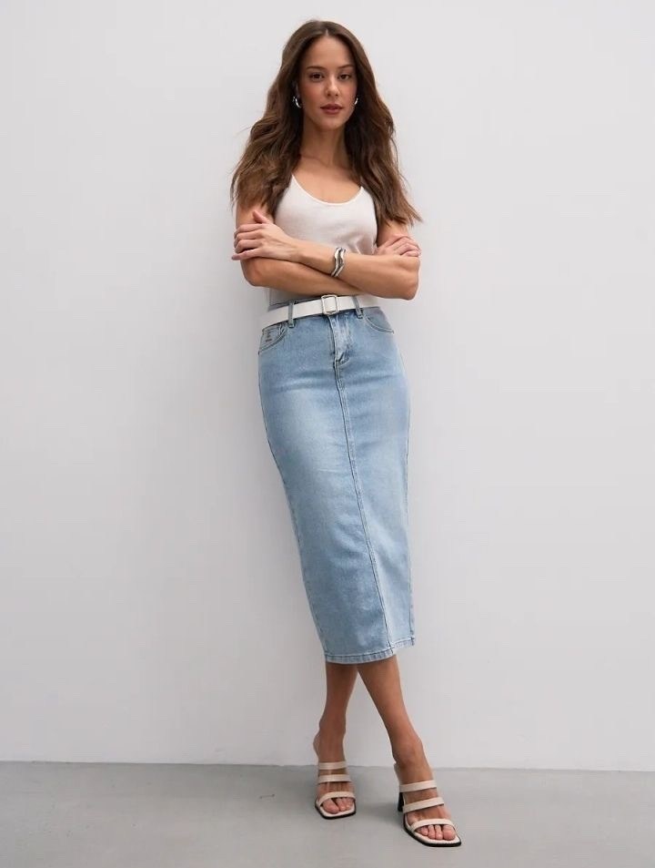 джинсовая юбка,юбки джинсовые миди,джинсовая юбка с разрезом спереди,джинсовая юбка золла,модели юбки