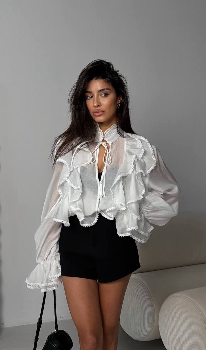 блузка с оборками,стильные блузки,блузка с рюшами,блузка женская,кофта на завязках