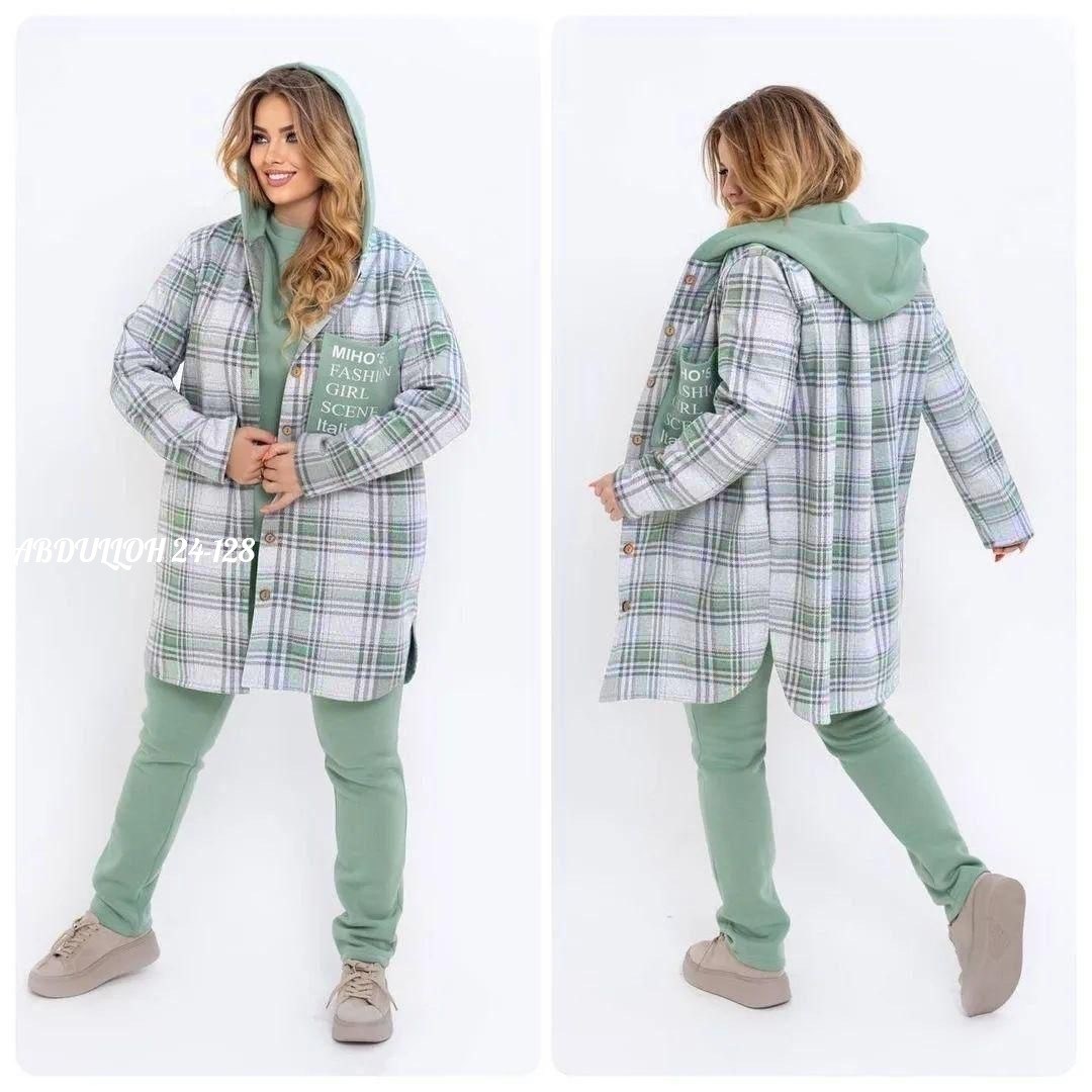 костюм женский на флисе,синий теплый женский костюм-тройка с кардиганом в клетку,кардиган женский в клетку,костюм женский тройка,клетчатый кардиган женский голубой