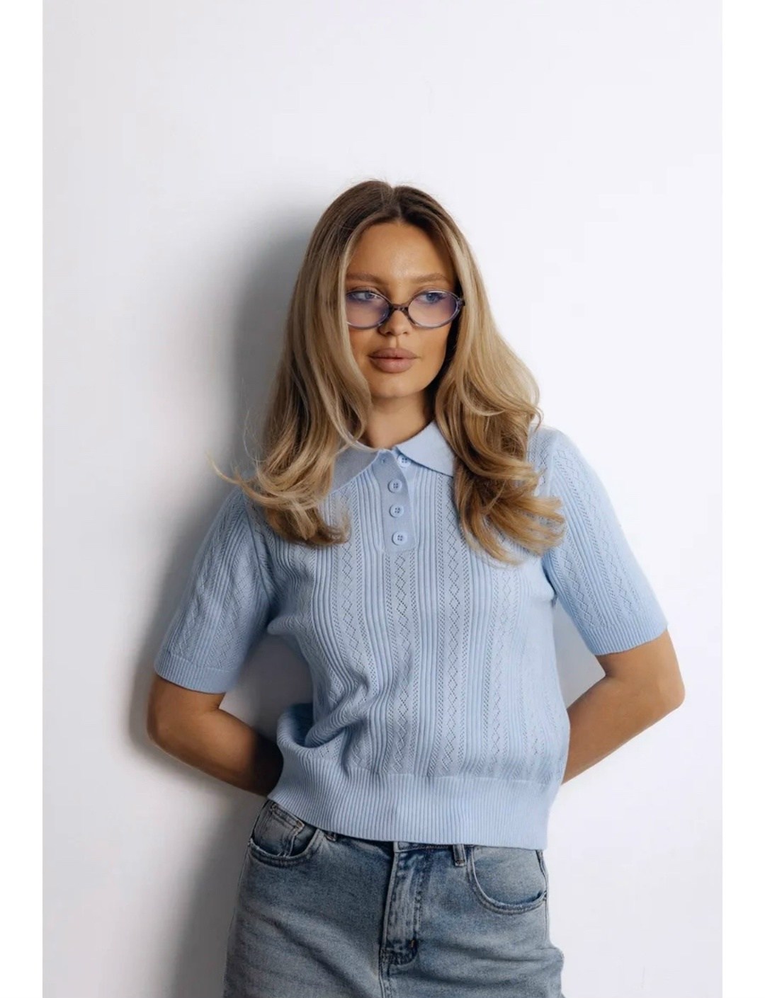 женский джемпер,голубой джемпер,джемпер вязаный поло женский,джемпер ina vokich цвет голубой,джемпер