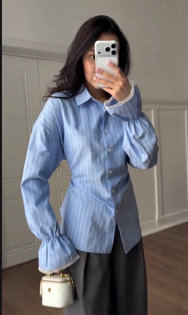 рубашка женская,рубашка в полоску,рубашка,голубая блузка,рубашка голубая
