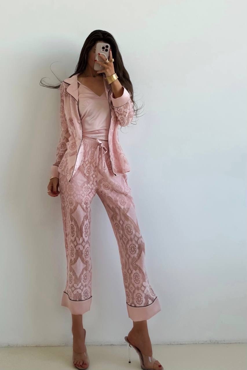 кружевная женская пижама с v-образным вырезом,комплект пижама,модная пижама,пижама комплект женская,женская пижама