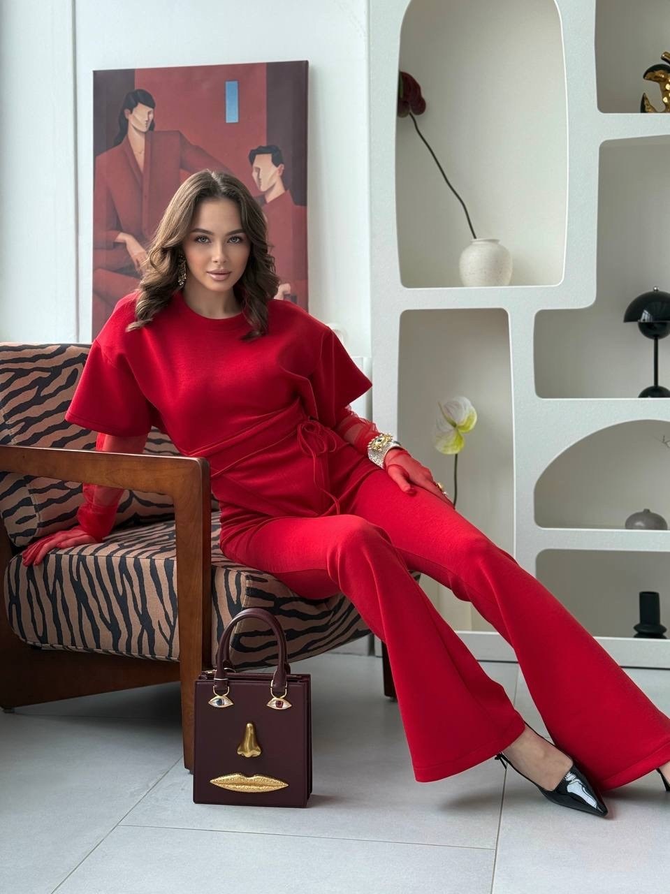 брючный костюм,костюм женский,красный костюм с брюками,брючный костюм для свадьбы
