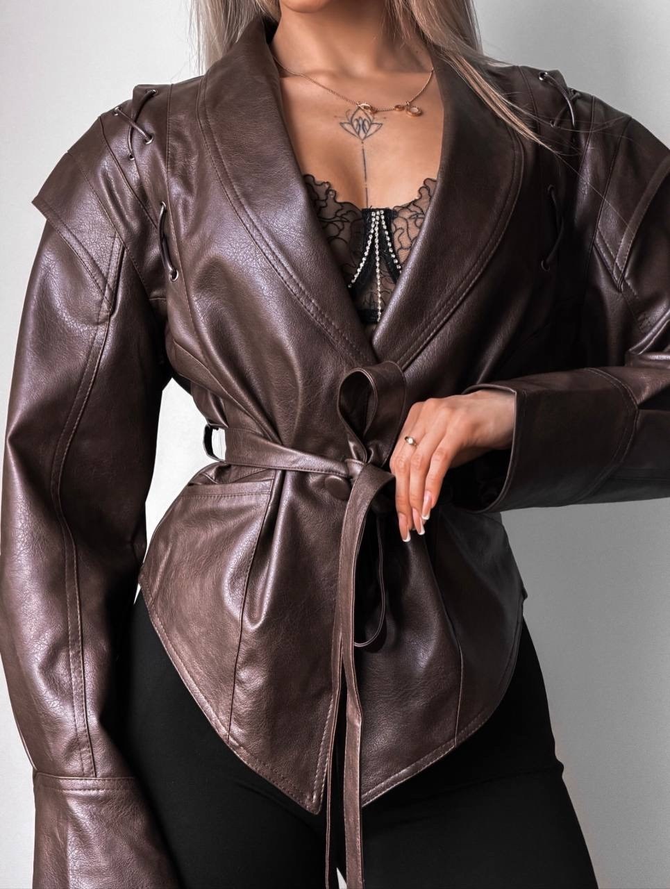 кожаная куртка,куртка кожаная женская,notch collar self belted pu blazer,косуха женская из экокожи,женская куртка из экокожи