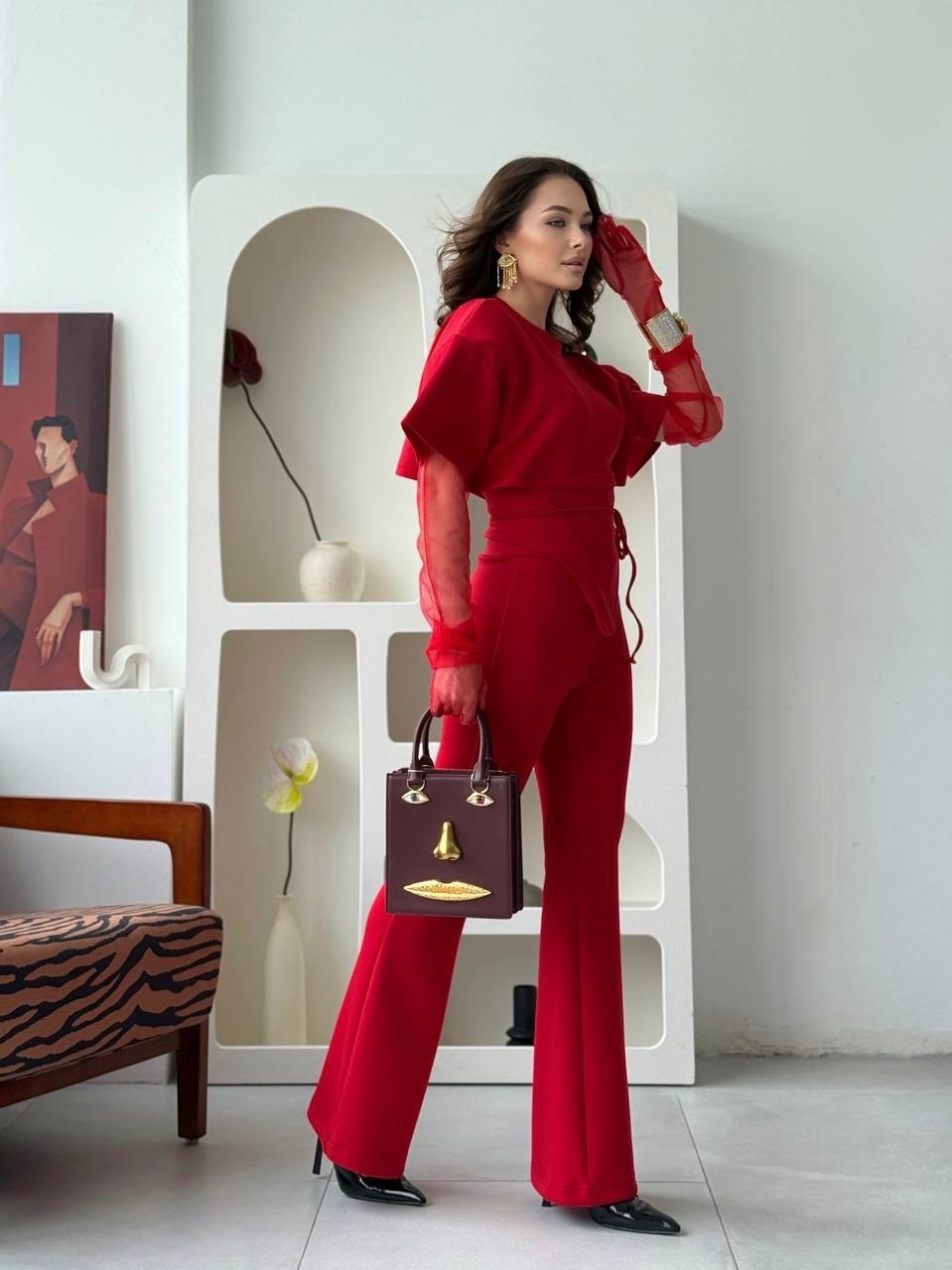 брючный костюм,костюм женский,красный костюм с брюками,брючный костюм для свадьбы