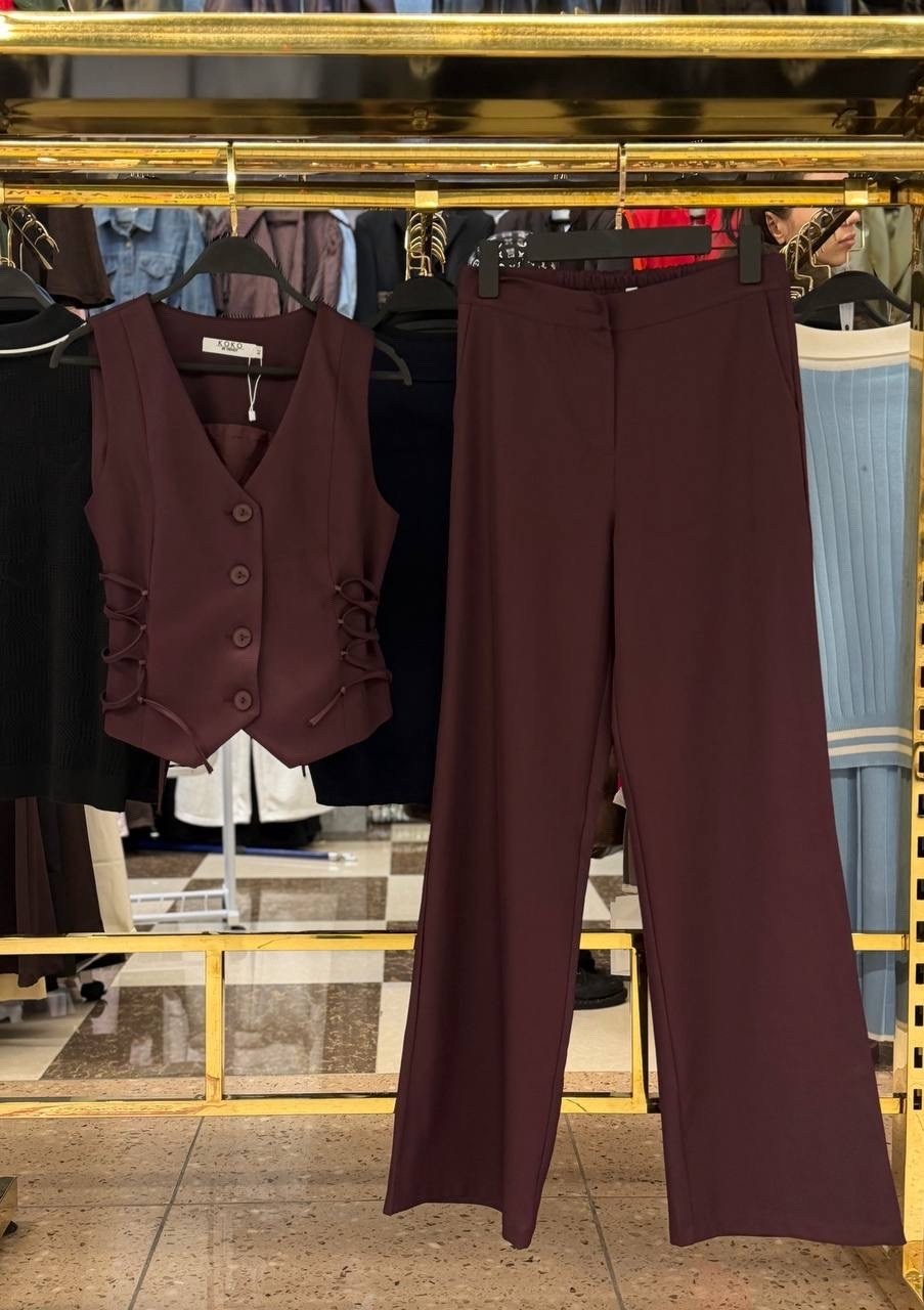 костюм с жилеткой и брюками палаццо розовый logacheva,костюм женский,брючные костюмы женские,костюм с брюками,костюм брючный с жилетом