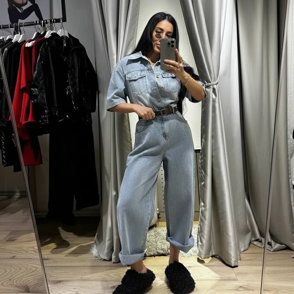 джинсовый комбинезон женский,комбинезон джинсовый,комбинезон джинс,комбинезон джинсовый оверсайз с брюками и длинным рукавом ella woman,джинсовый комбинезон премиум