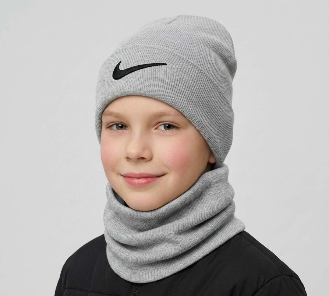 шапка бини со снудом комплект зимняя осенняя nike,шапка комплект шапка бини и шарф снуд nike,комплект шапка и снуд,шапка снуд,шапка со снудом зимняя для мальчика