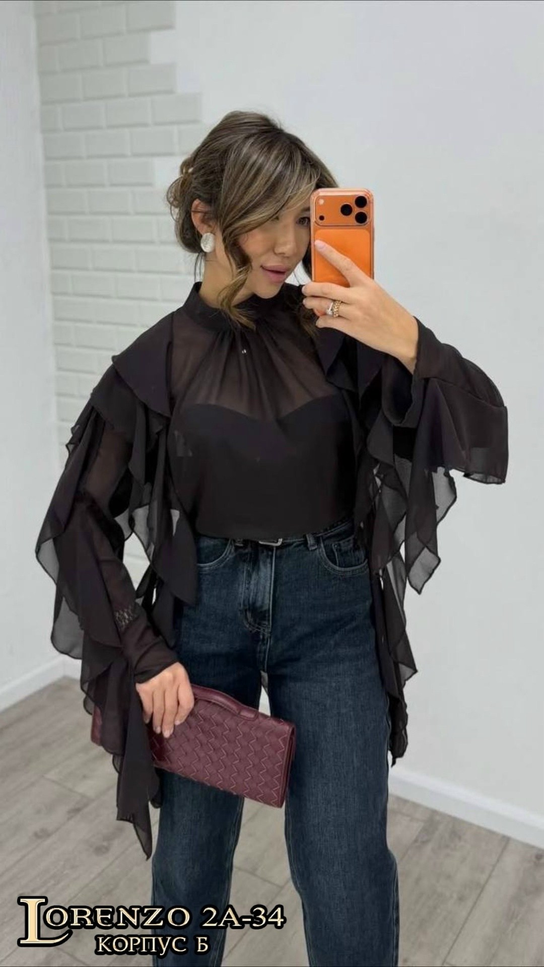 блузка с оборками,блуза нарядная шифоновая с розой рюшами emberens,блуза,блуза шифоновая с розой emberens,блузка с рюшами из шифона