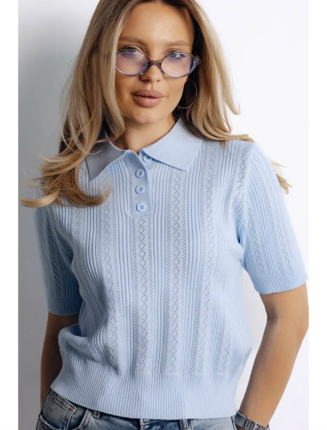 женский джемпер,голубой джемпер,джемпер вязаный поло женский,джемпер ina vokich цвет голубой,джемпер