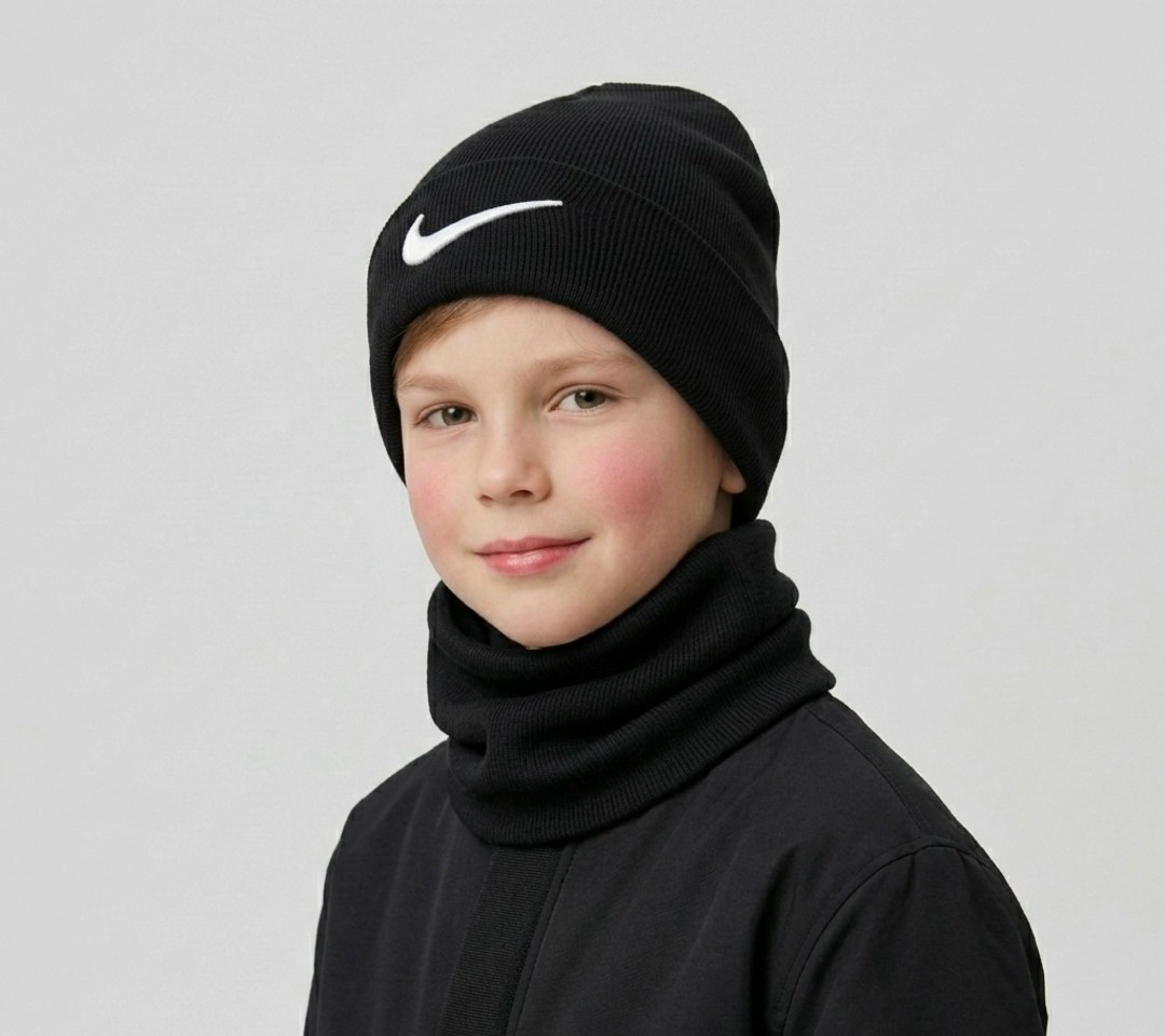 шапка бини со снудом комплект зимняя осенняя nike,шапка комплект шапка бини и шарф снуд nike,комплект шапка и снуд,шапка снуд,шапка со снудом зимняя для мальчика