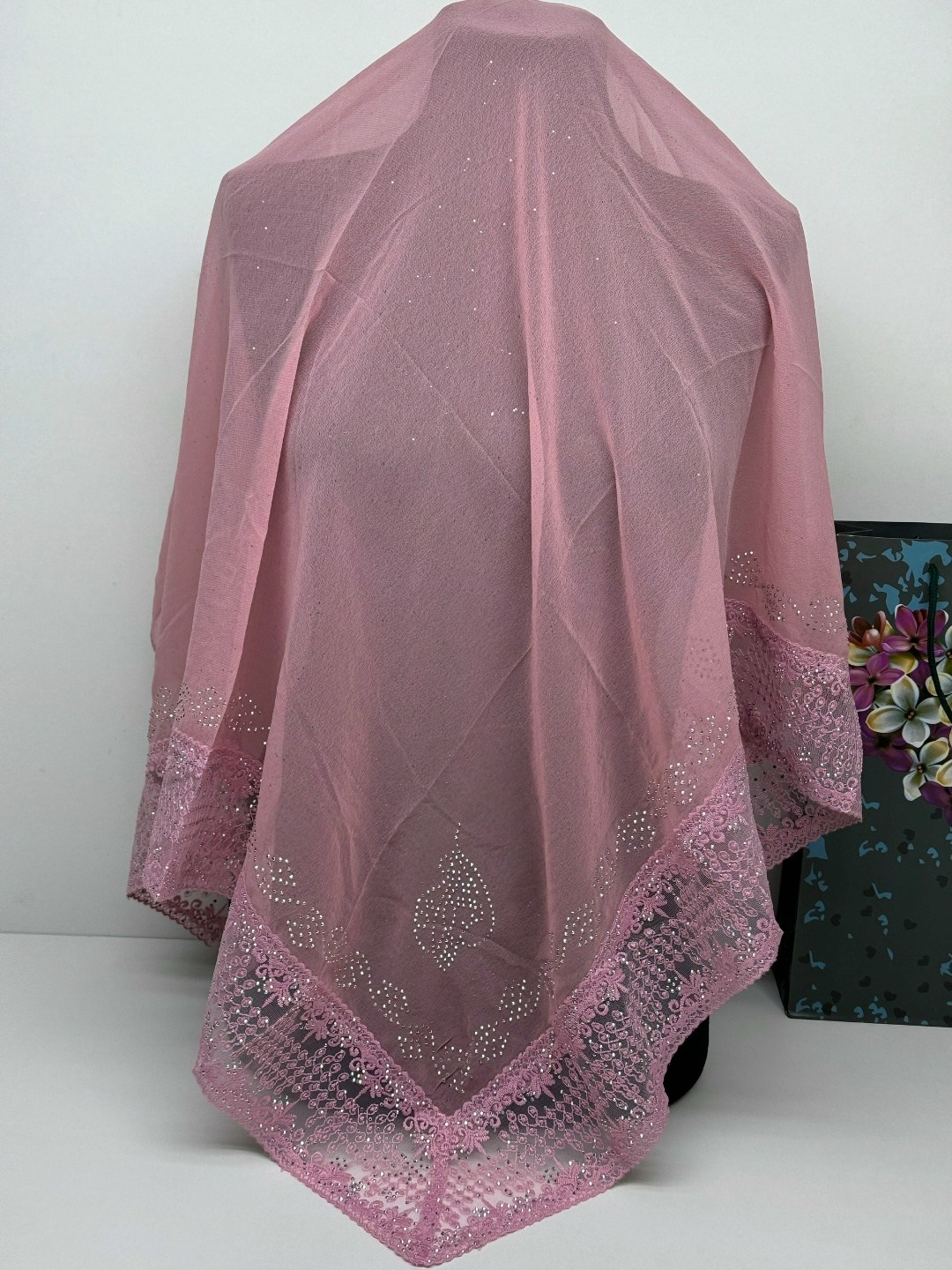 платок шарф накидка церковный,платок со стразами,платки женские,шарф накидка,церковный платок