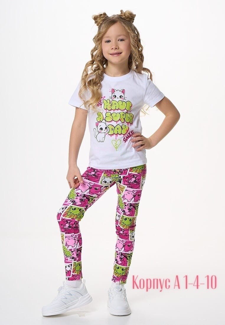 легинсы для девочки playtoday,легинсы с футболкой детские,легинсы с принтом,леггинсы для девочек,леггинсы комплект