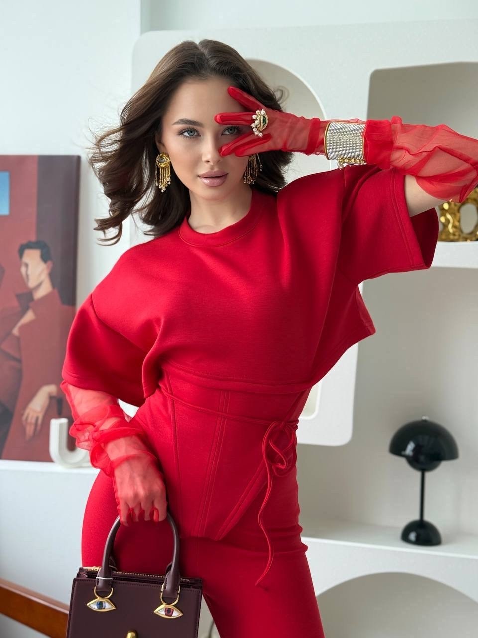 брючный костюм,костюм женский,красный костюм с брюками,брючный костюм для свадьбы