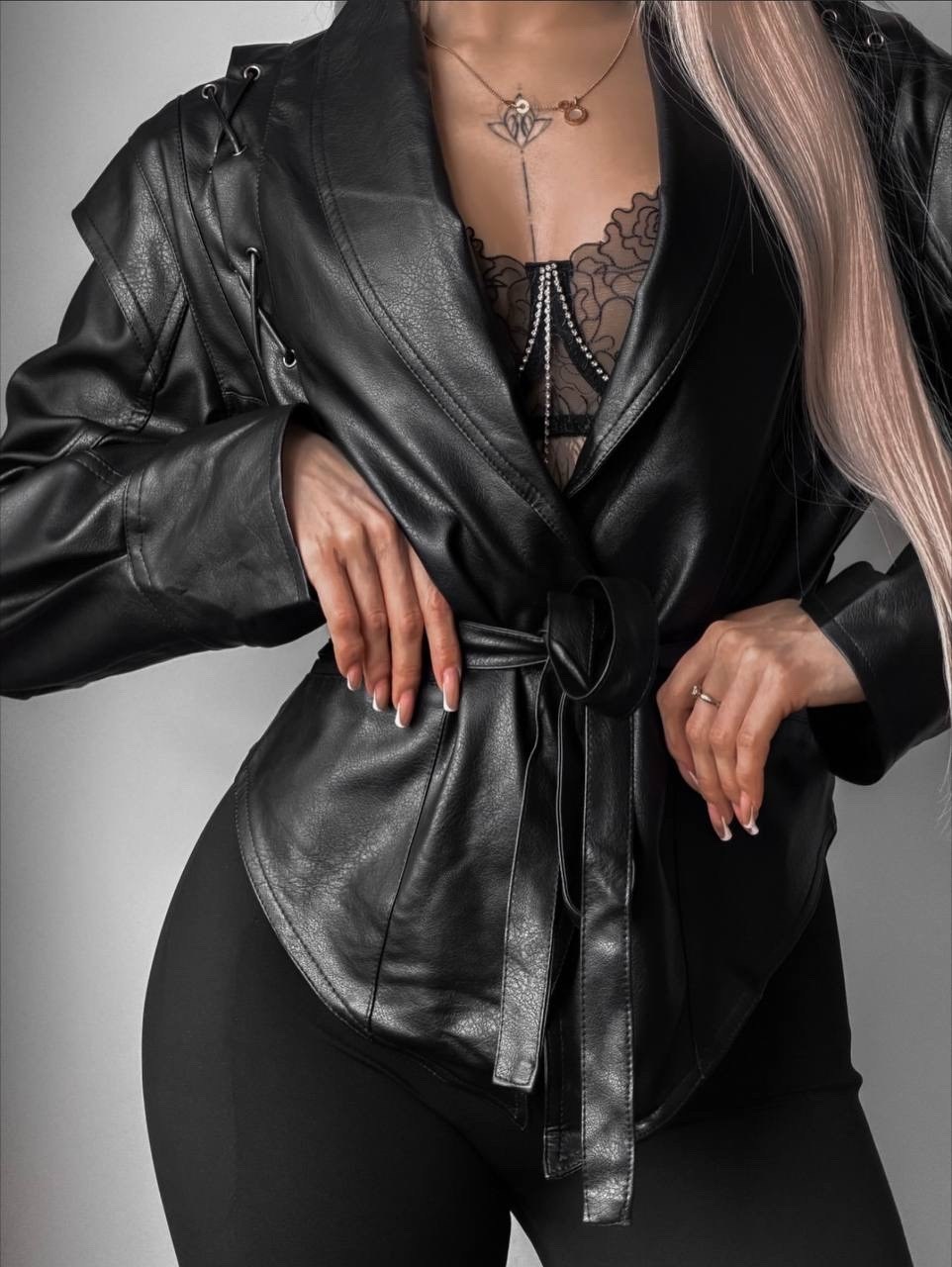 кожаная куртка,куртка кожаная женская,notch collar self belted pu blazer,косуха женская из экокожи,женская куртка из экокожи