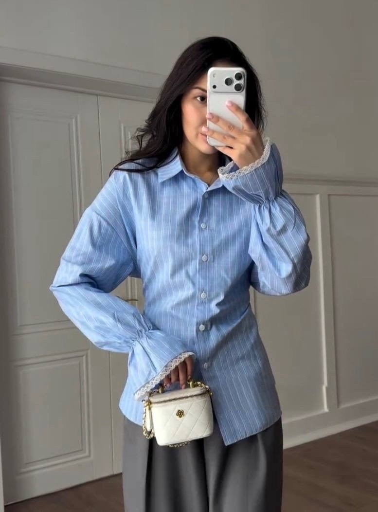 рубашка женская,рубашка в полоску,рубашка,голубая блузка,рубашка голубая