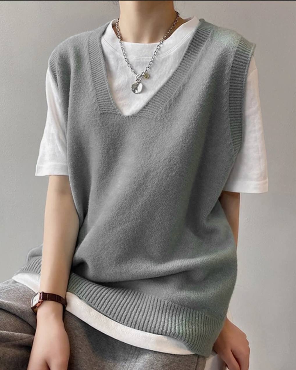 однотонный жилет-свитер с v-образным вырезом,женский летний однотонный повседневный жилет,женский вязаный жилет,трикотажный жилет,вязаные жилеты