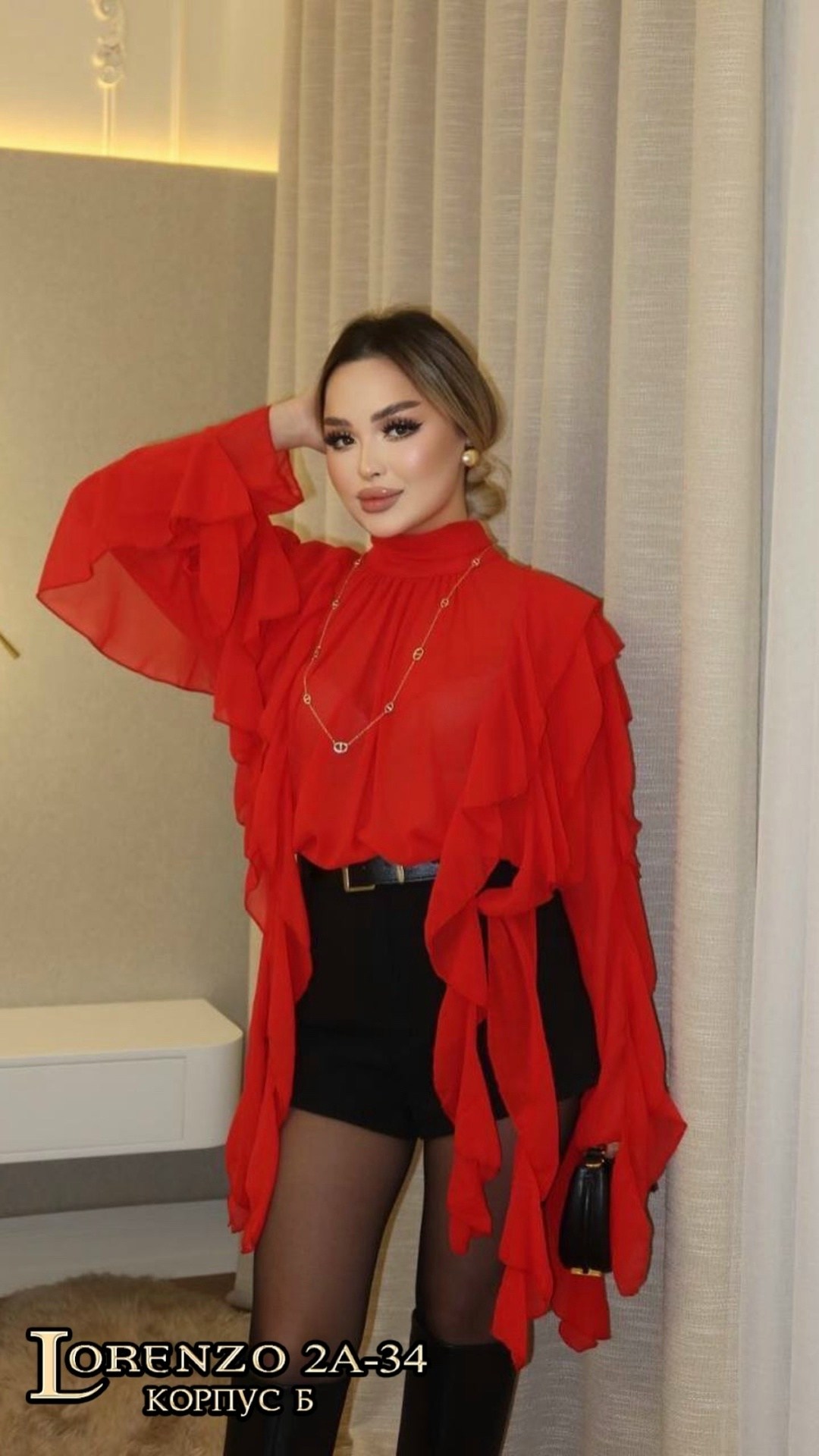 блузка с оборками,блуза нарядная шифоновая с розой рюшами emberens,блуза,блуза шифоновая с розой emberens,блузка с рюшами из шифона