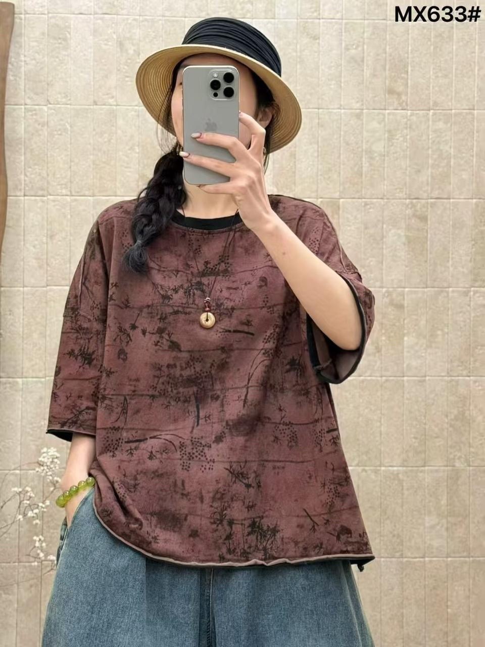 johnature женские винтажные футболки ramie с,johnature женские винтажные футболки с цветочной,johnature женские винтажные льняные футболки,женская винтажная футболка из рами johnature,блузка женская