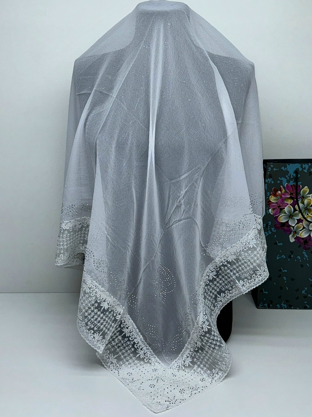 платок шарф накидка церковный,платок со стразами,платки женские,шарф накидка,церковный платок