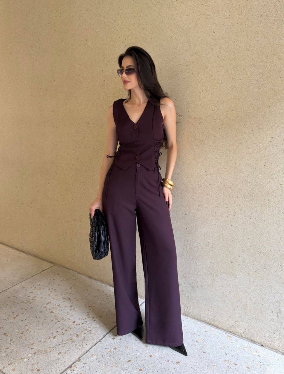 костюм с жилеткой и брюками палаццо розовый logacheva,костюм женский,брючные костюмы женские,костюм с брюками,костюм брючный с жилетом