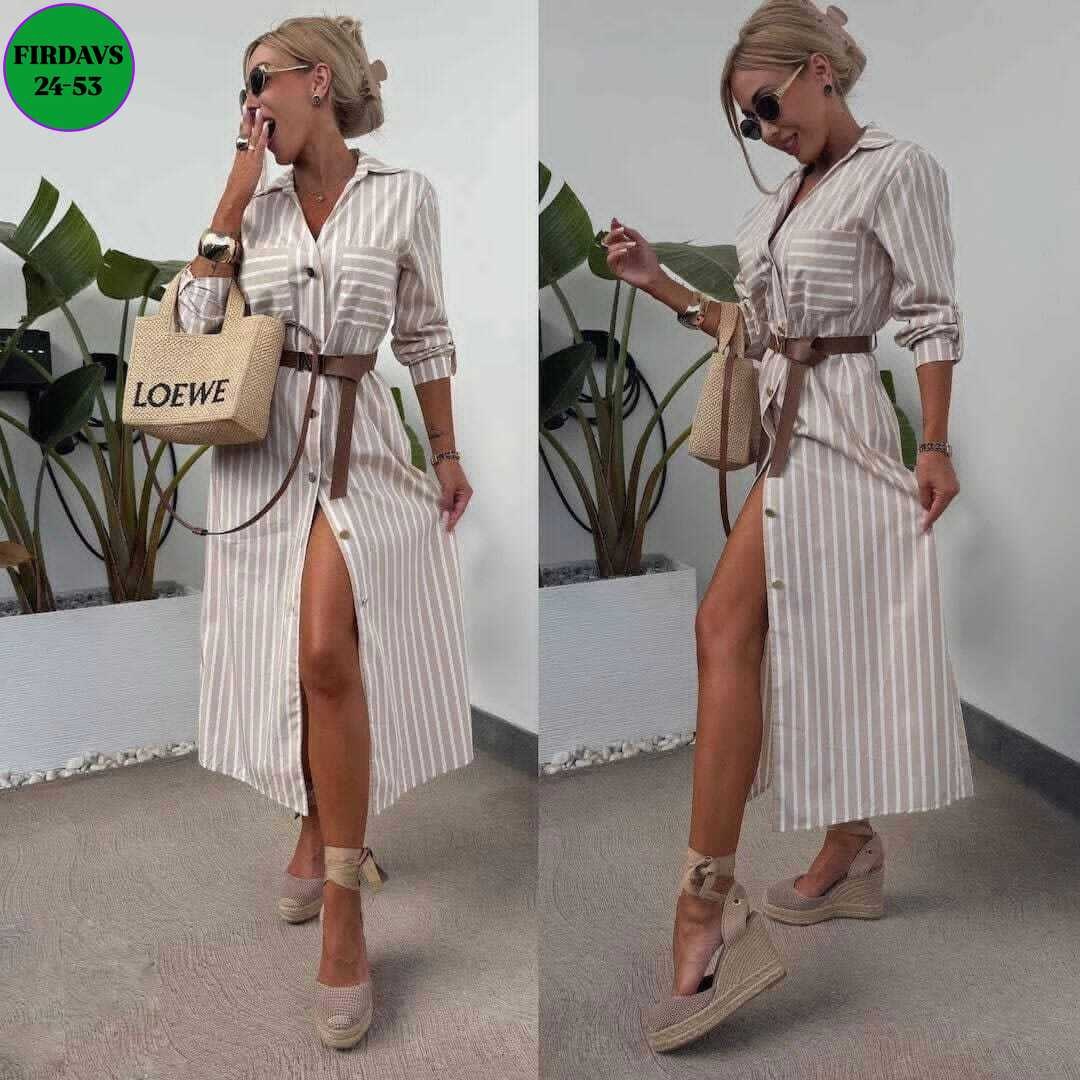 летнее платье рубашка,платье рубашка в полоску,платье рубашка миди длины,платье рубашка,женское длинное платье-рубашка в полоску