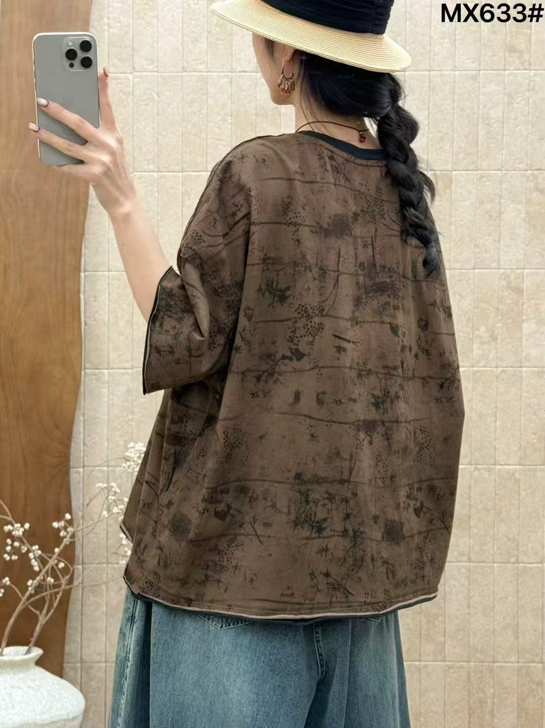 johnature женские винтажные футболки ramie с,johnature женские винтажные футболки с цветочной,johnature женские винтажные льняные футболки,женская винтажная футболка из рами johnature,блузка женская