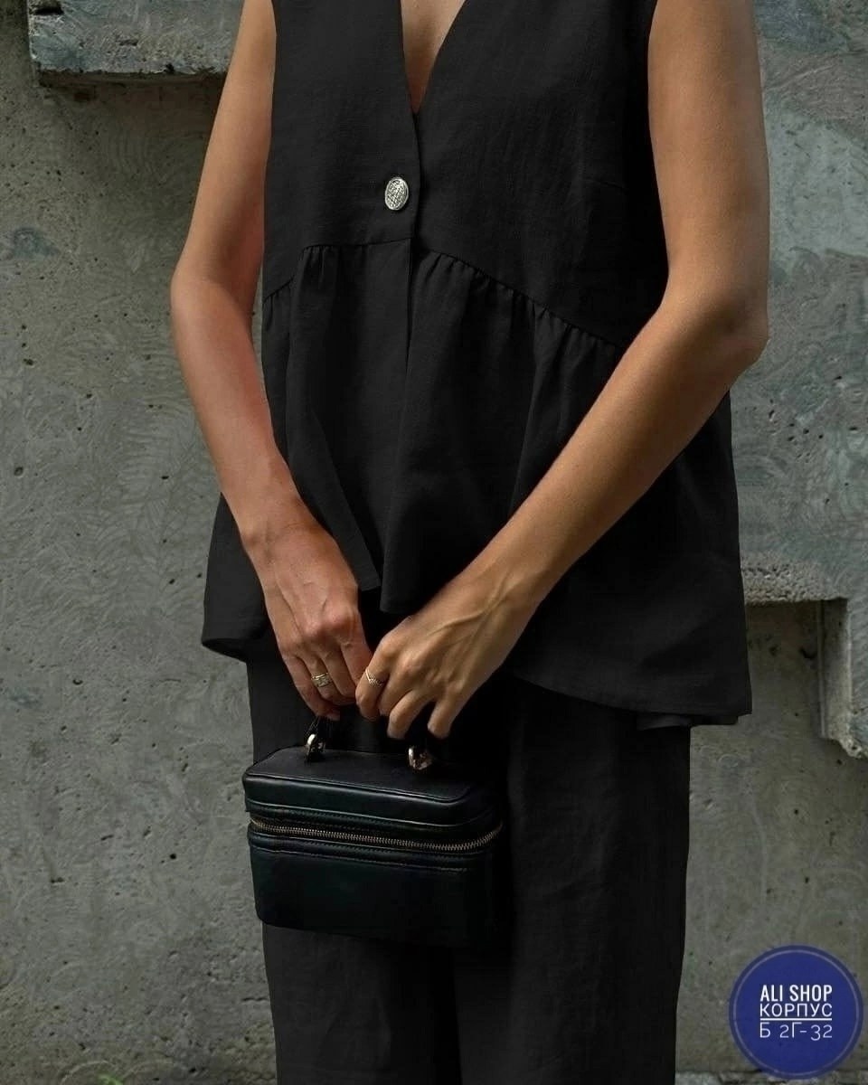 летние женские костюмы,костюм льняной брючный,брючный костюм,стильные костюмы,костюм льняной летний брючный с жилетом и брюками паллацо by fiola