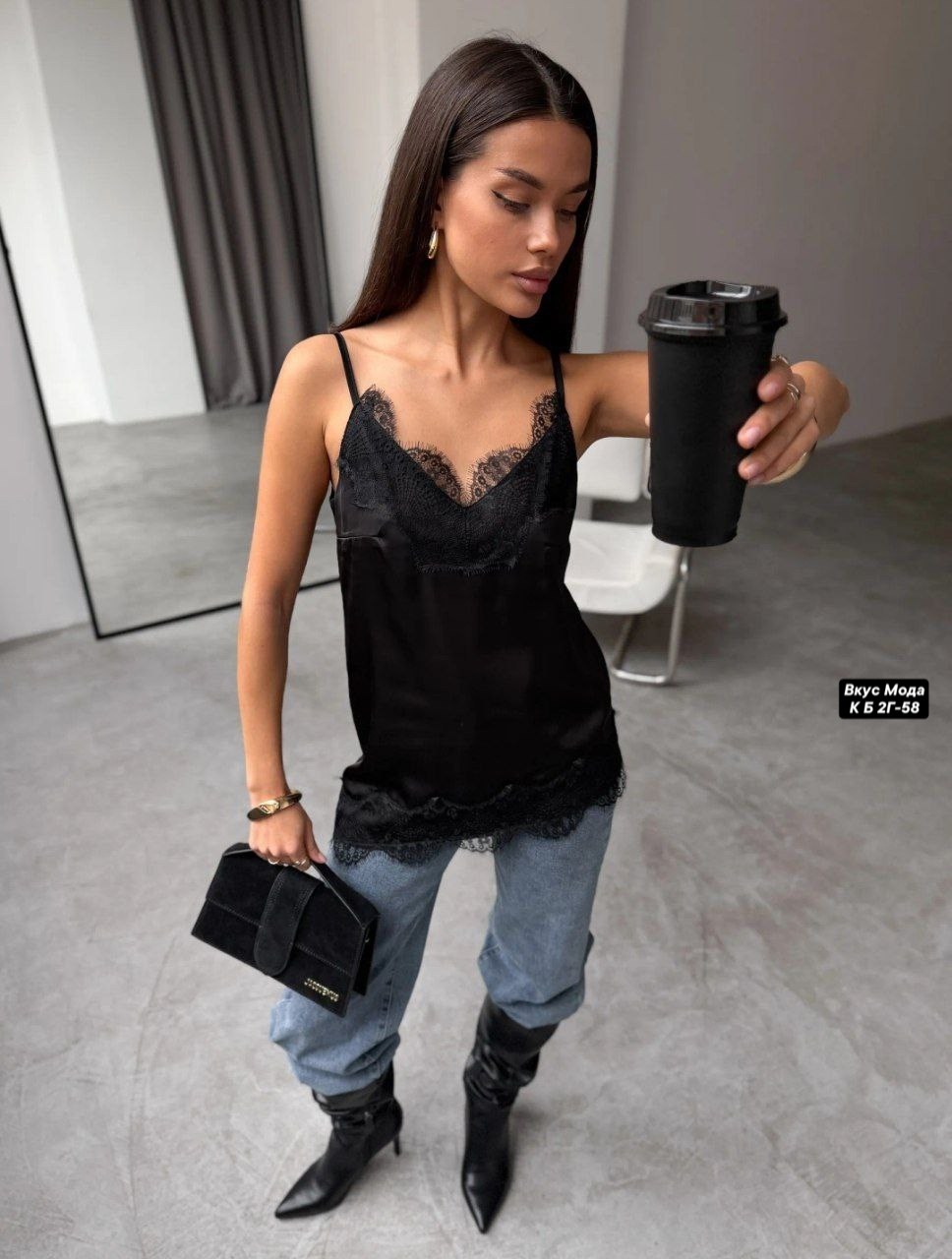 майка с кружевом,топ с кружевом,maje шелковый топ на бретелях с кружевом черный,шелковый топ,майка кружевная