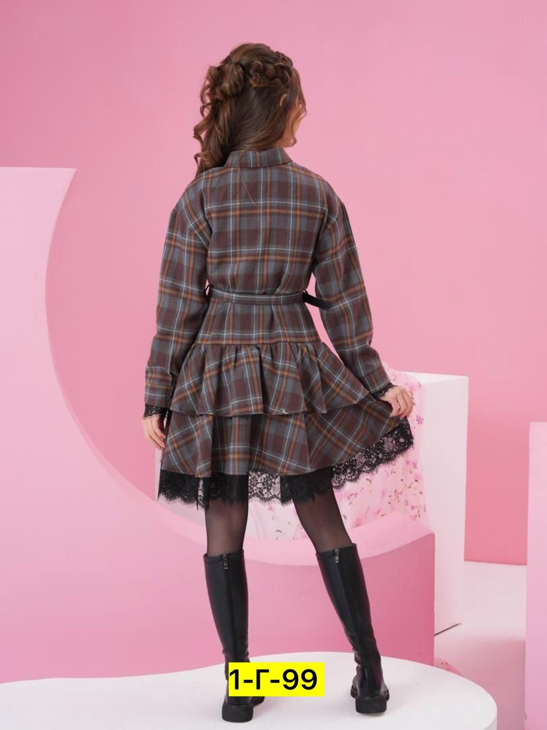 платье для девочки в клетку,платье (98-122 см) ud 7351(2)роз клетка,платье в клетку,школьное платье в клетку для девочки,для девочек платья