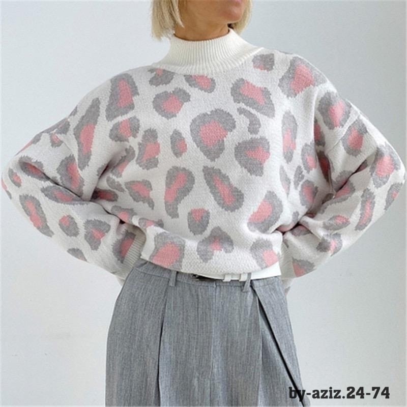 свитер с леопардовым принтом,женские свитера,свитер женский леопардовый,женский вязаный свитер с леопардовым принтом,зимний женский свитер с леопардовым принтом