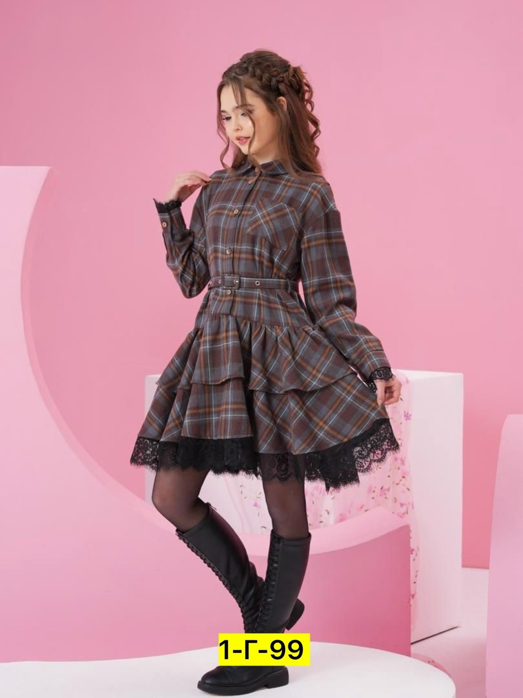 платье для девочки в клетку,платье (98-122 см) ud 7351(2)роз клетка,платье в клетку,школьное платье в клетку для девочки,для девочек платья