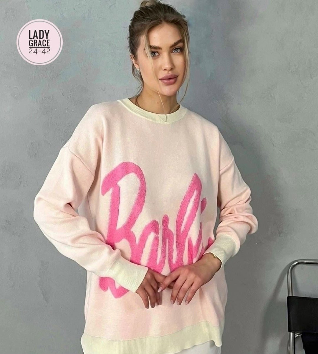 кофта женская,свитер оверсайз с надписью barbie,свитер женский,свитшот женская,стильная кофта