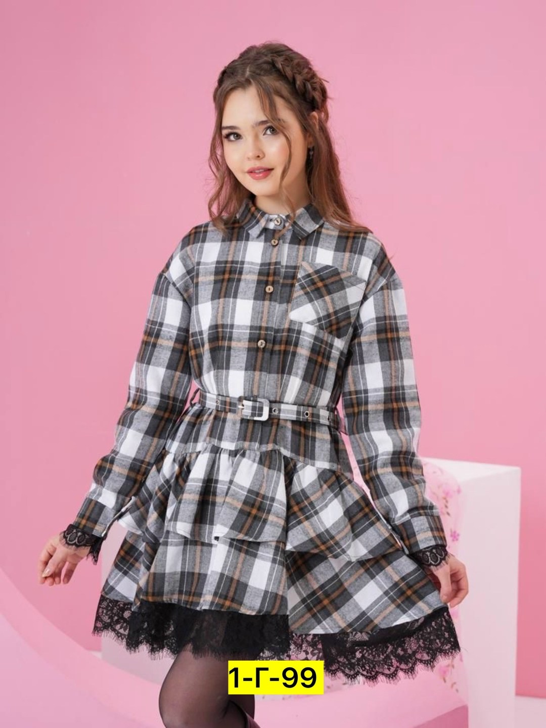 платье для девочки в клетку,платье (98-122 см) ud 7351(2)роз клетка,платье в клетку,школьное платье в клетку для девочки,для девочек платья