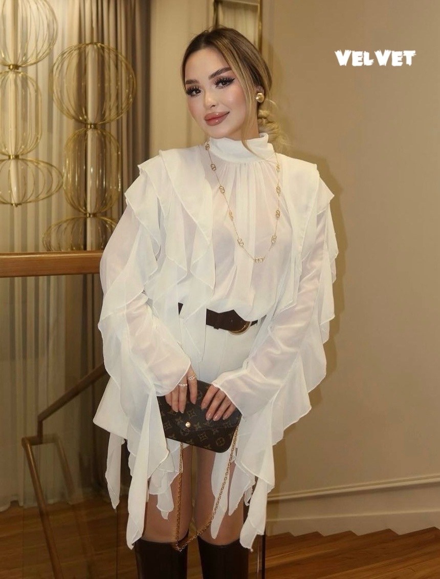 блузка с воланом,блузка с оборками,блуза из шифона женская,блузка праздничная из шифона с воланами,блуза шифон черный