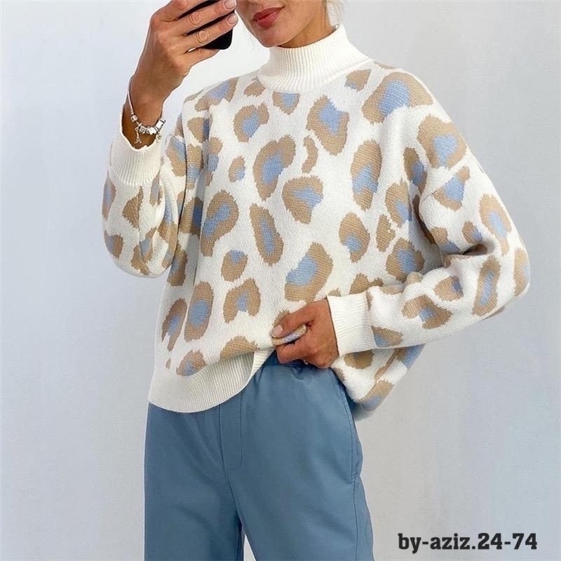 свитер с леопардовым принтом,женские свитера,свитер женский леопардовый,женский вязаный свитер с леопардовым принтом,зимний женский свитер с леопардовым принтом