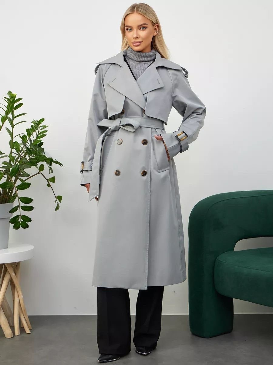 тренч плащ,тренчкот chic chic 209737907,серый плащ,женский плащ,плащ с поясом