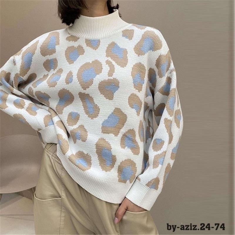 свитер с леопардовым принтом,женские свитера,свитер женский леопардовый,женский вязаный свитер с леопардовым принтом,зимний женский свитер с леопардовым принтом