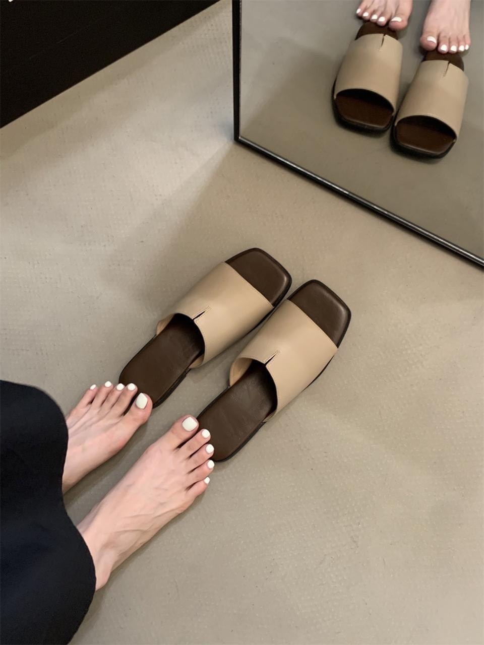 ,женские шлепанцы,шлепанцы с открытым носком,тапочки на плоской подошве,сандалии на плоской подошве