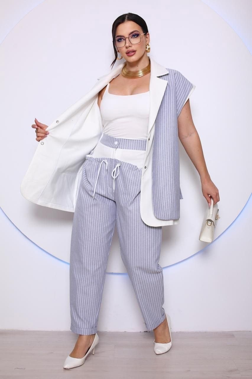 брючный костюм,брючный костюм в полоску,брючный комплект,брючный костюм элегантный,костюм льняной брючный