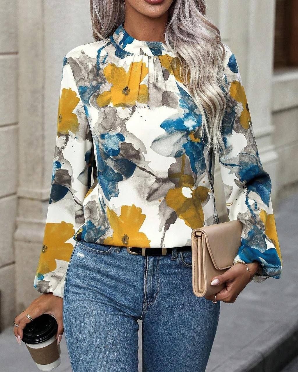 женская элегантная блузка с цветочным принтом,модная блузка,модная женская блузка,блузка с цветочным принтом,блуза с цветочным принтом
