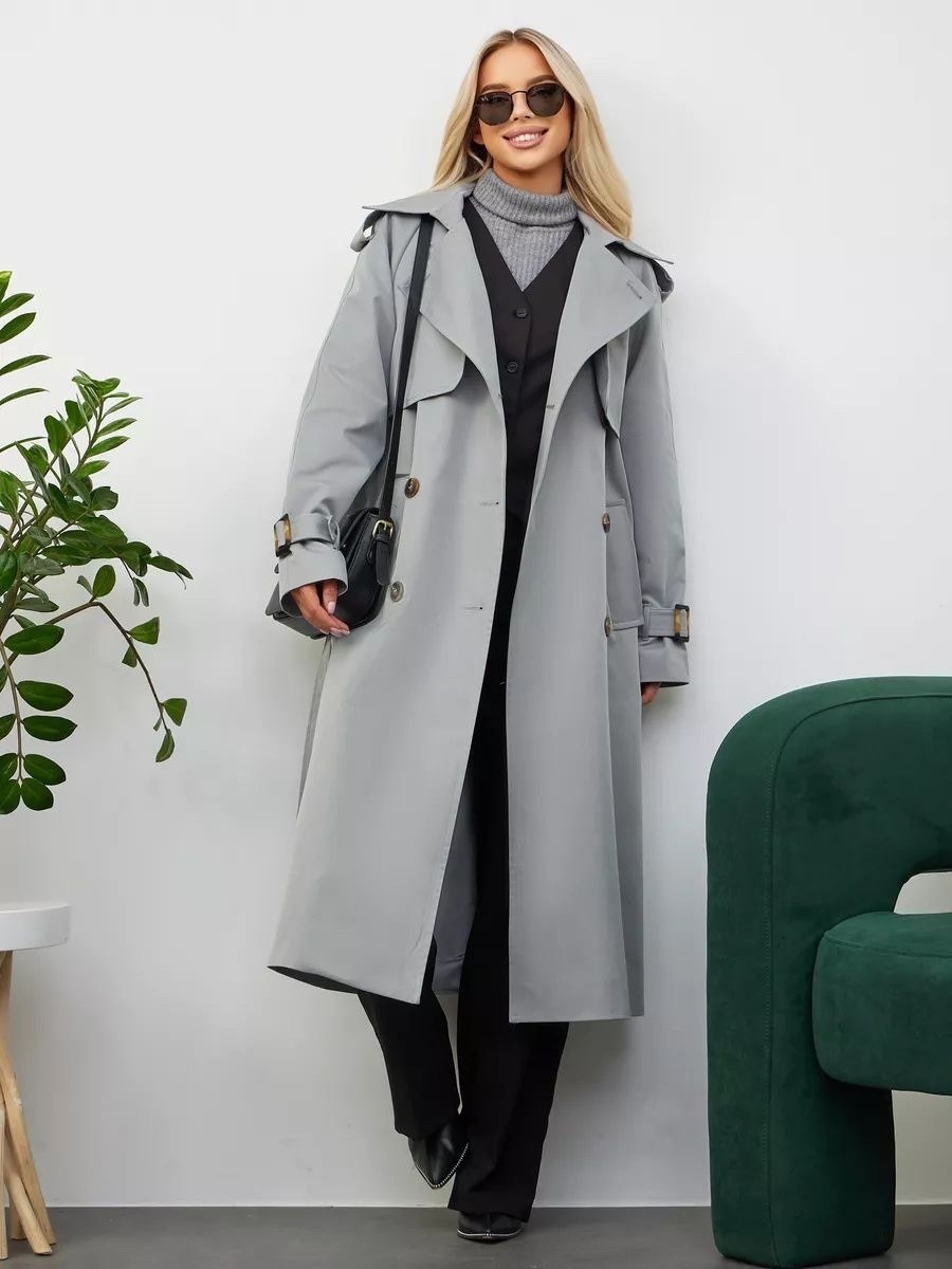 тренч плащ,тренчкот chic chic 209737907,серый плащ,женский плащ,плащ с поясом