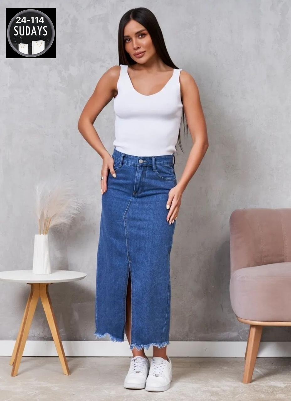 джинсовая юбка,джинсовая юбка макси,длинная джинсовая юбка,юбка джинсовая миди,юбка миди джинсовая с разрезом спереди ниже колен