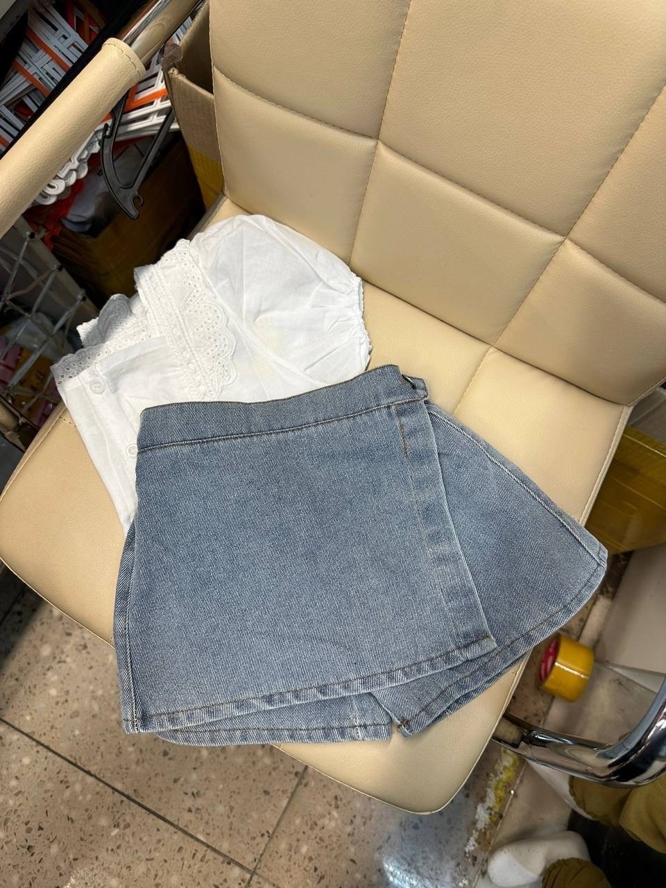 джинсовая юбка шорты,белая джинсовая юбка,комплект одежды для девочек,джинсовые шорты для девочек,комплект летней одежды для маленьких девочек