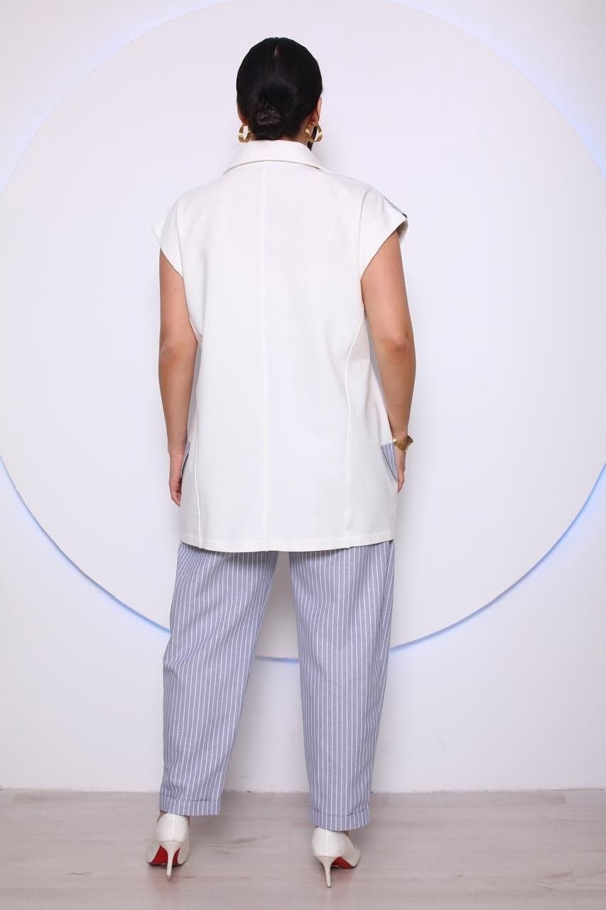 брючный костюм,брючный костюм в полоску,брючный комплект,брючный костюм элегантный,костюм льняной брючный