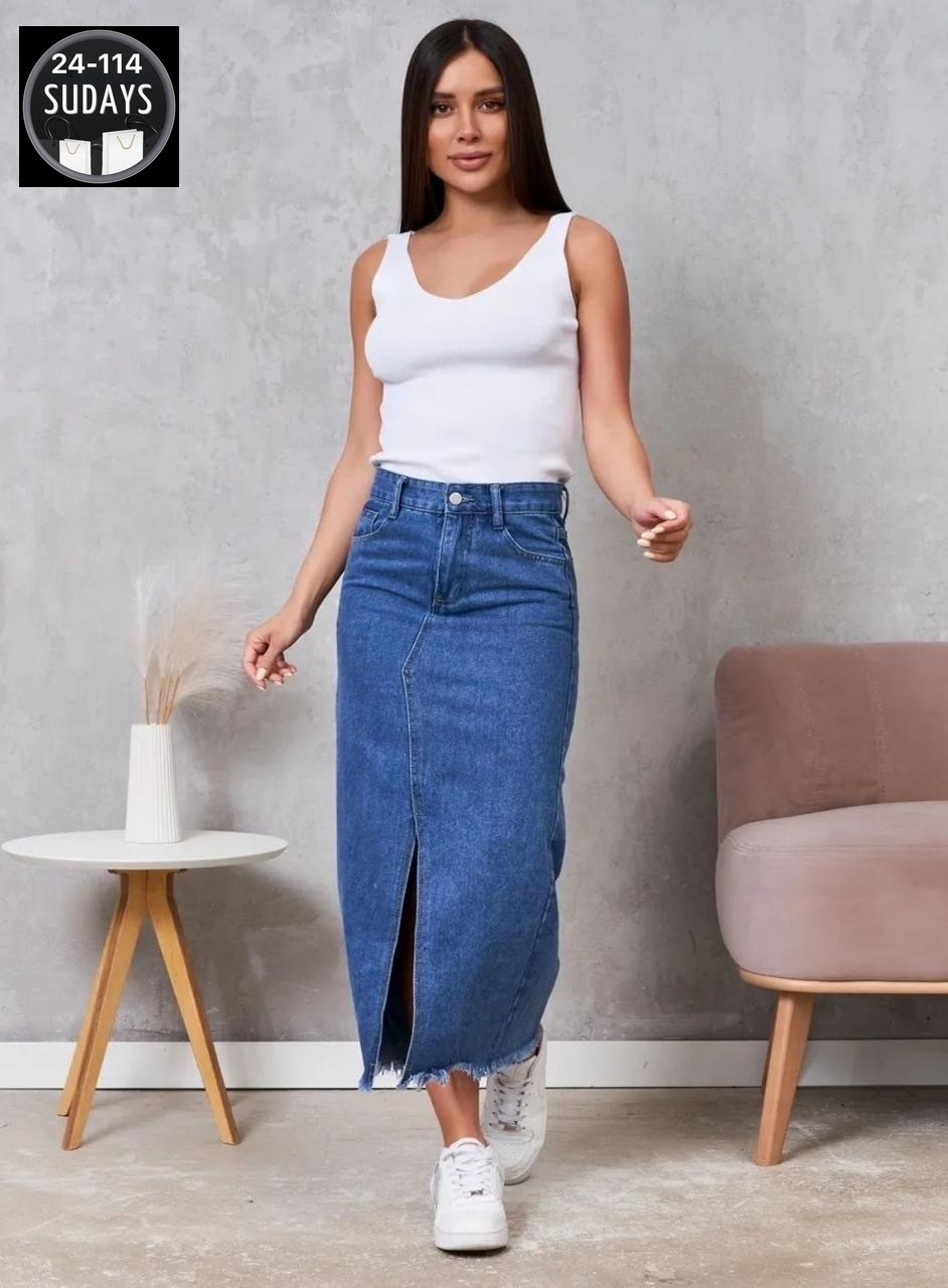 джинсовая юбка,джинсовая юбка макси,длинная джинсовая юбка,юбка джинсовая миди,юбка миди джинсовая с разрезом спереди ниже колен