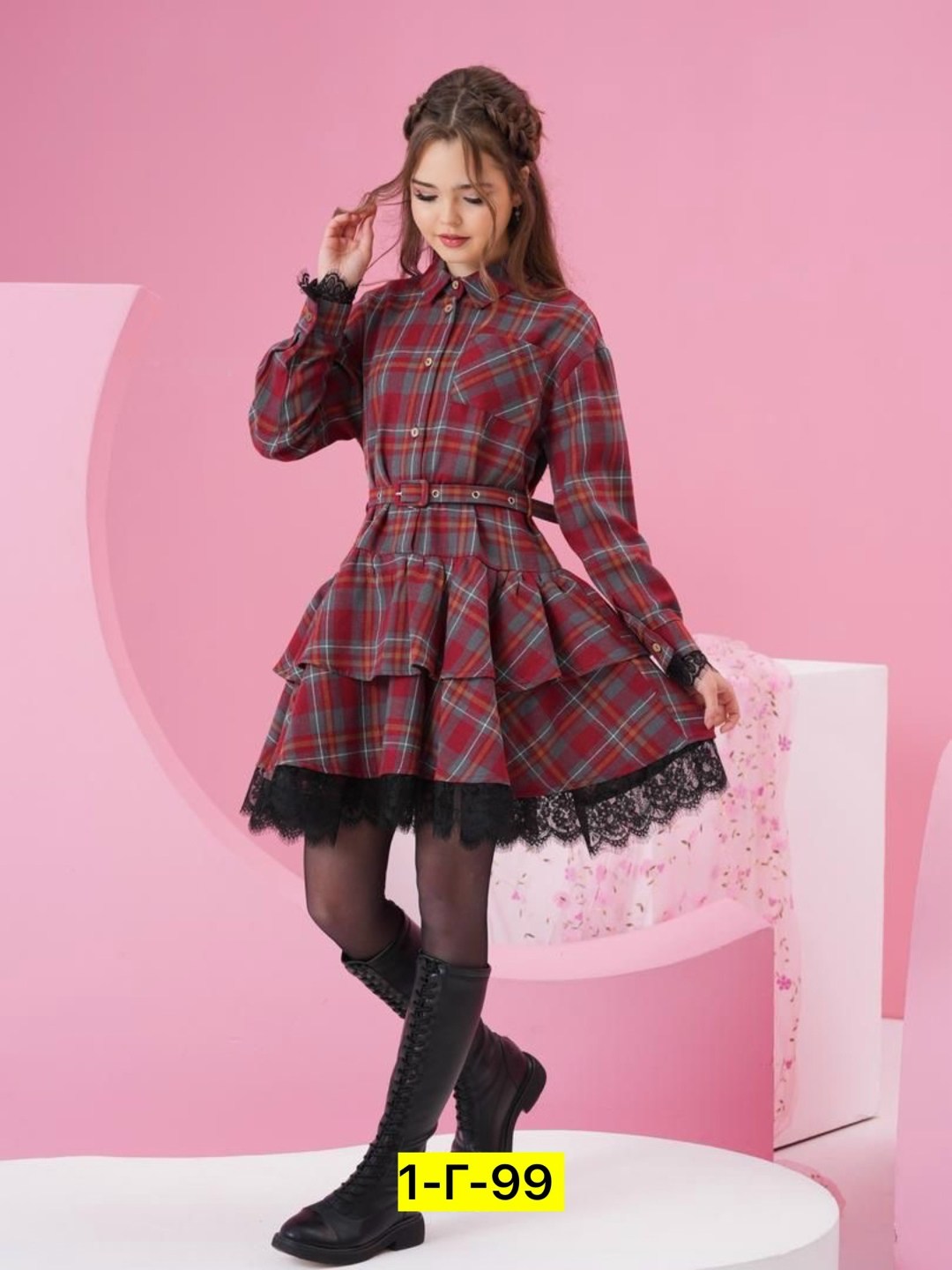 платье для девочки в клетку,платье (98-122 см) ud 7351(2)роз клетка,платье в клетку,школьное платье в клетку для девочки,для девочек платья