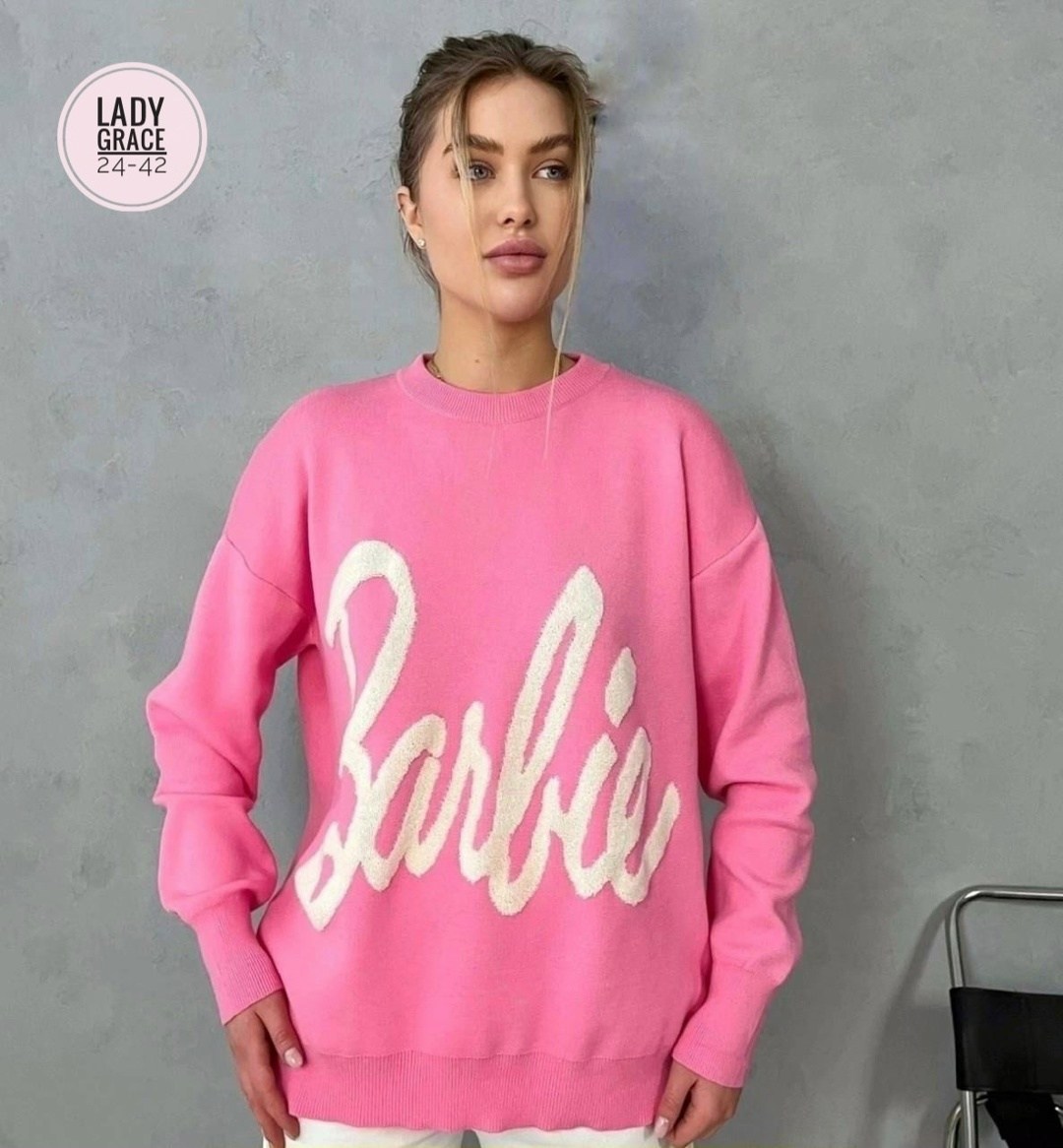 кофта женская,свитер оверсайз с надписью barbie,свитер женский,свитшот женская,стильная кофта