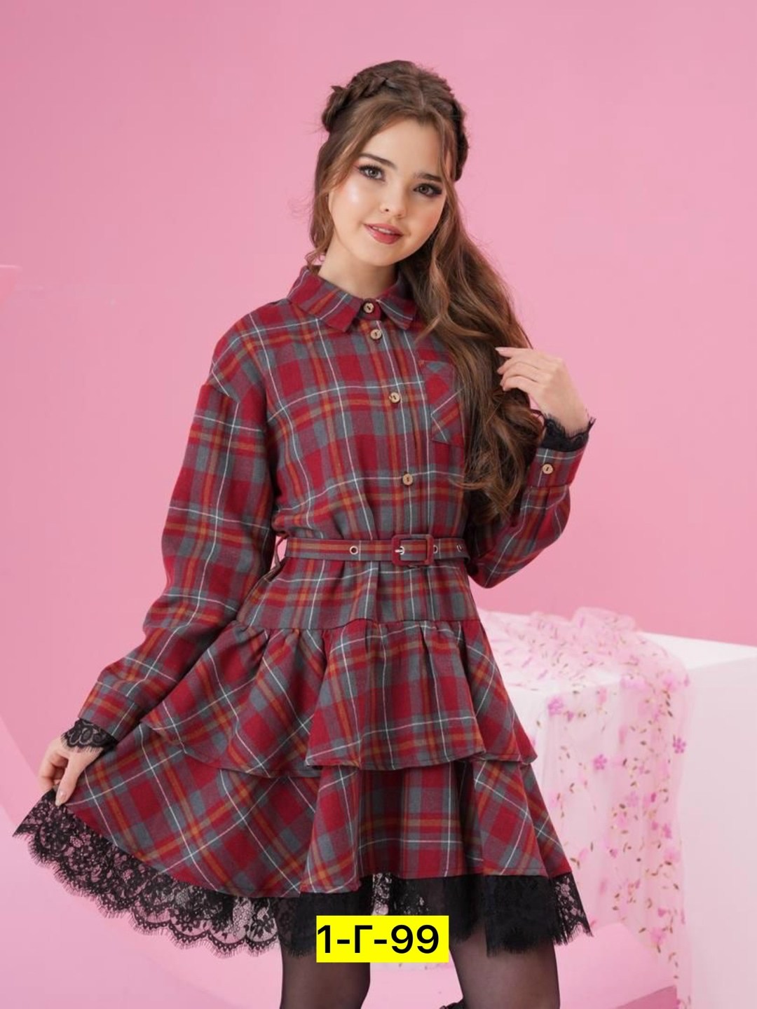 платье для девочки в клетку,платье (98-122 см) ud 7351(2)роз клетка,платье в клетку,школьное платье в клетку для девочки,для девочек платья