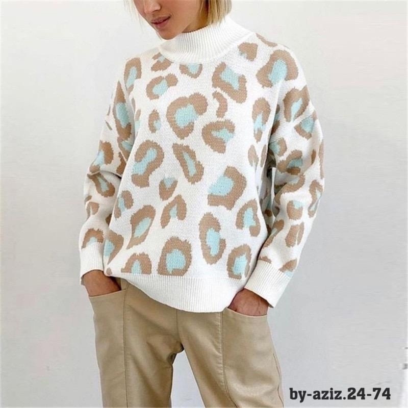 свитер с леопардовым принтом,женские свитера,свитер женский леопардовый,женский вязаный свитер с леопардовым принтом,зимний женский свитер с леопардовым принтом